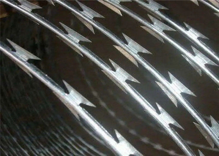 Razor Ribbon Helical Barbed Tape Galvanized Core 18 Inch Diameter 50ft Rolls